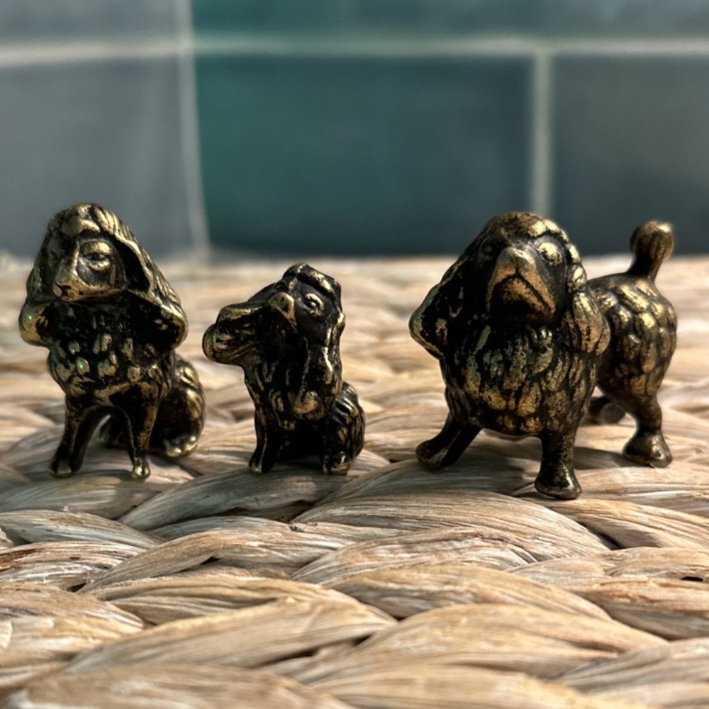 Rare Vintage Austrian Cast Bronze Poodle Spaniel Figurine Family of‎ 3